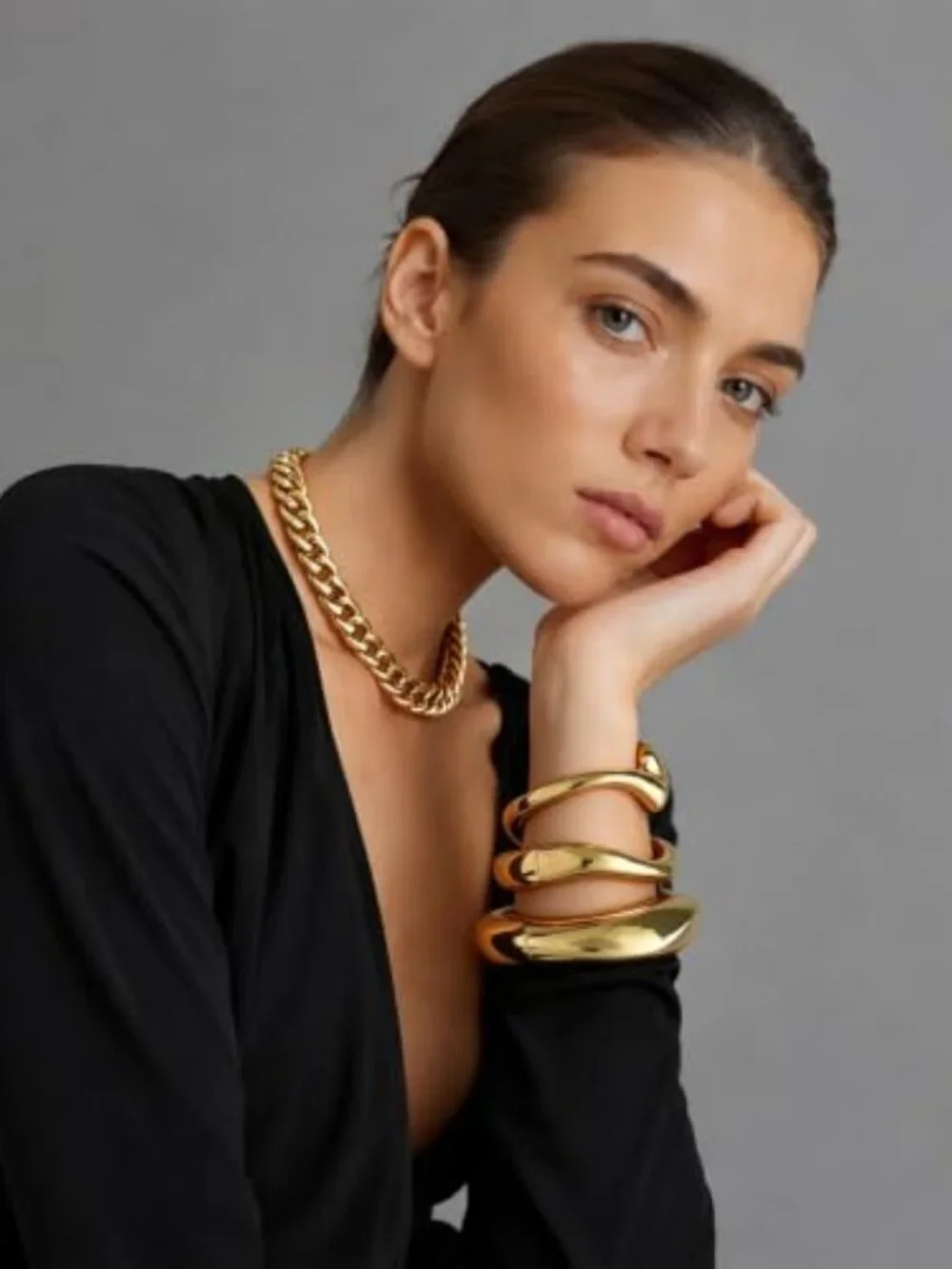 Chunky Gold Bangle Bracelets for Women Trendy 14K Gold Plated Cuff Bracelets